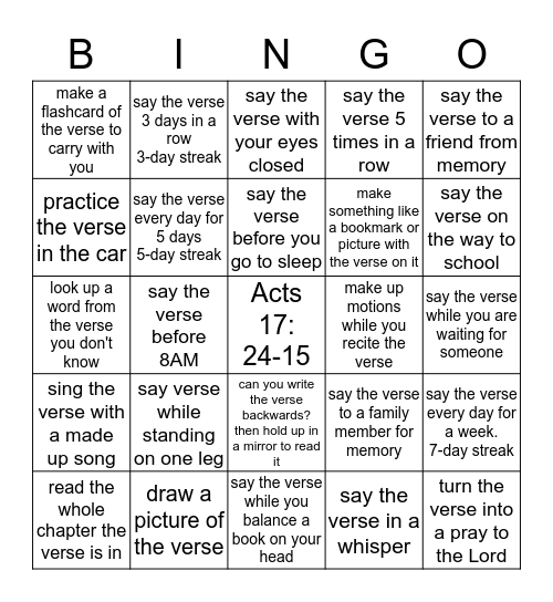 Scripture Memory Bingo Card