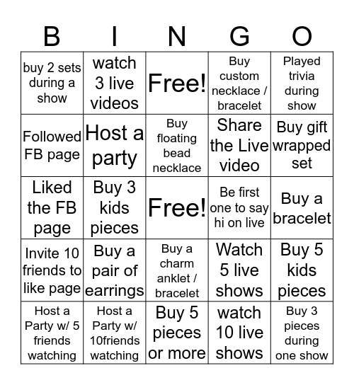 S & L Handmade Jewelry Bingo Card