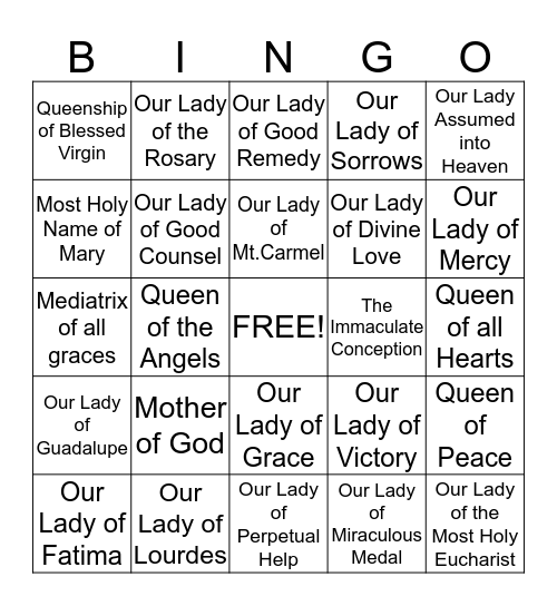 Our Lady's Titles Bingo Card