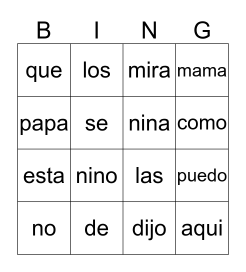 Palabras de la pared Bingo Card