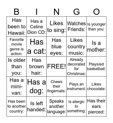Get to Know You Bingo Card