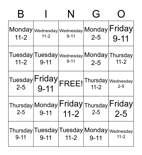 Appointment Bingo  Bingo Card