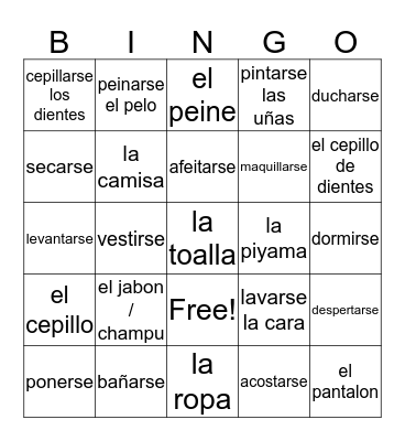 Reflexive Verbs - Daily Routines Bingo Card