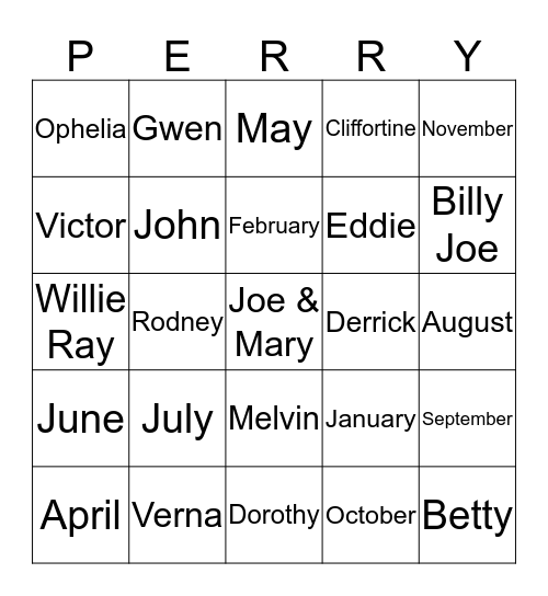 Perry Bingo Card