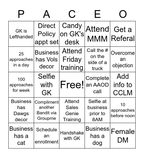 Bandit Bingo Card