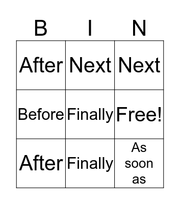 Time Sequencing Bingo Card