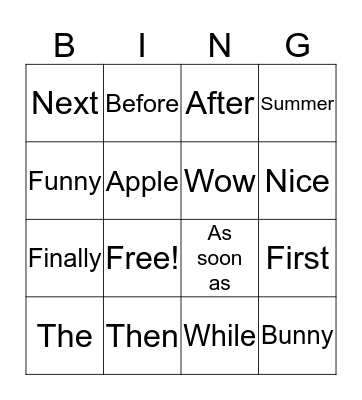 Time Sequencing Bingo Card