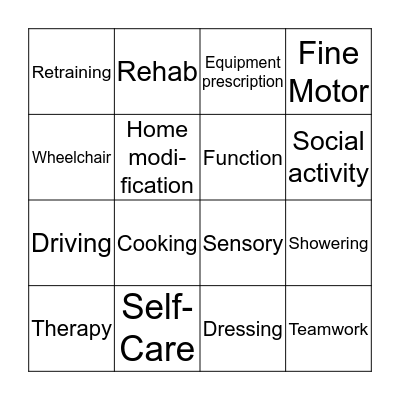 Occupational Therapy Bingo Card