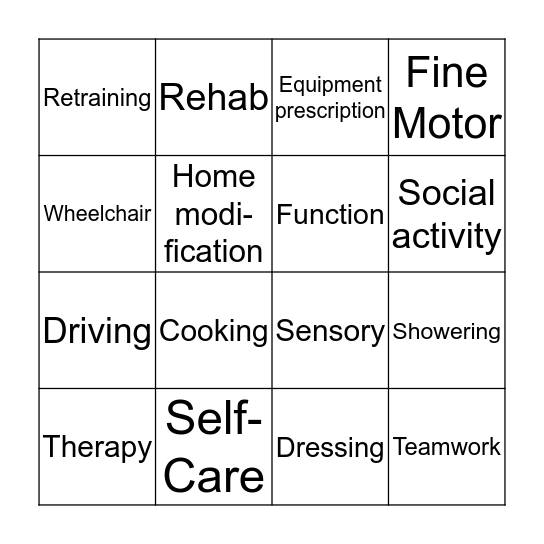 Occupational Therapy Bingo Card