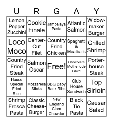 Kafein's Negger Dinner Bingo Card