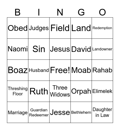 The Story of Ruth Bingo Card