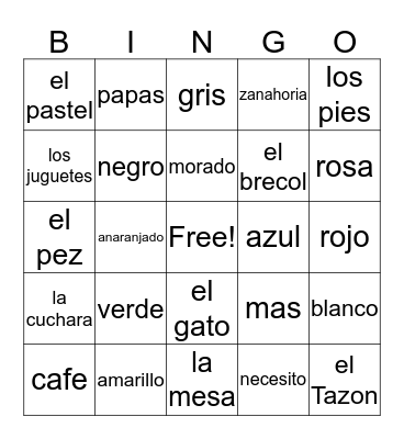 Spanish Bingo Card