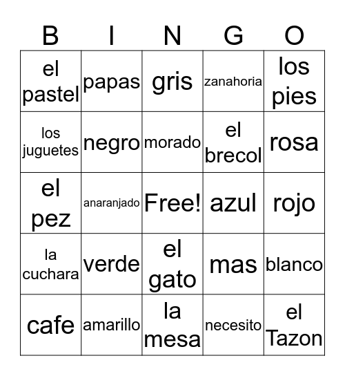 Spanish Bingo Card