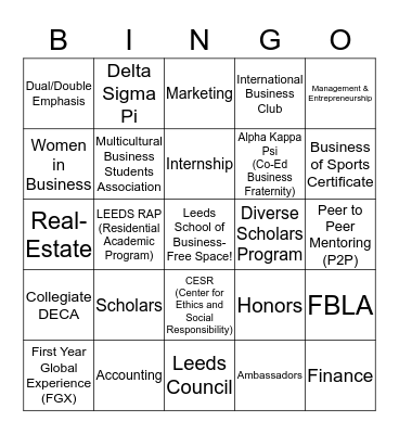 Leeds School of Business BINGO Card