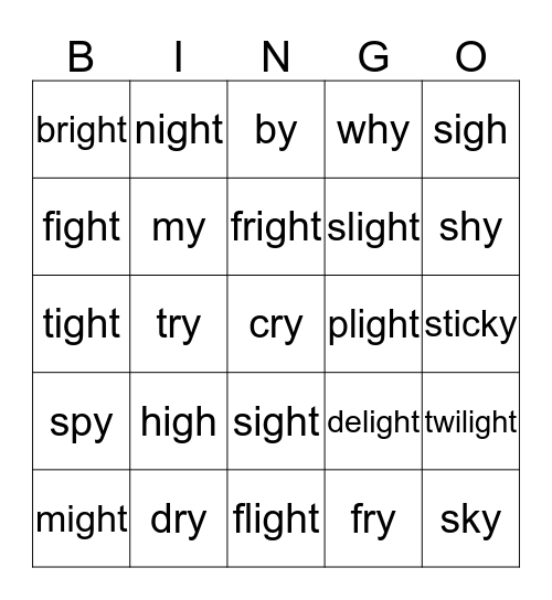 short vowels : a, e, i Bingo Card
