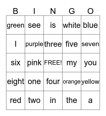 Sight Words Bingo Card