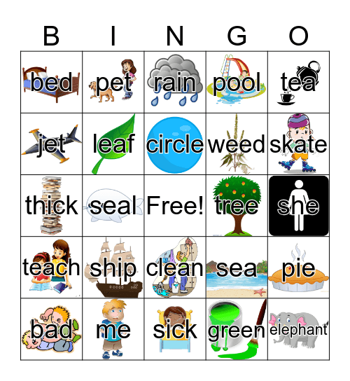 Find "e", "ee" and "ea" Bingo Card