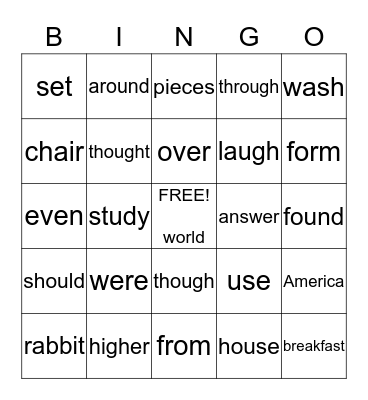 Tony's Sight Words Bingo Card