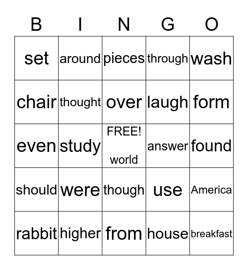 Tony's Sight Words Bingo Card