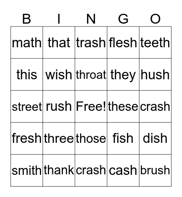 I can spell-B3-unit 2-consonant digraphs-part A th,part B sh Bingo Card