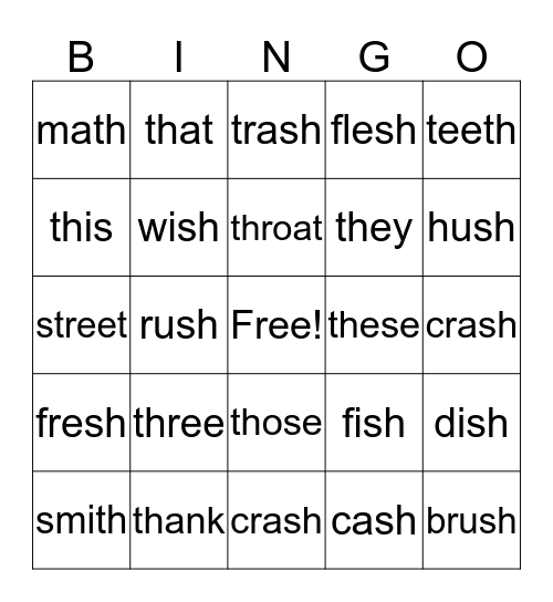 I can spell-B3-unit 2-consonant digraphs-part A th,part B sh Bingo Card