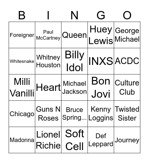 80's Bingo Card