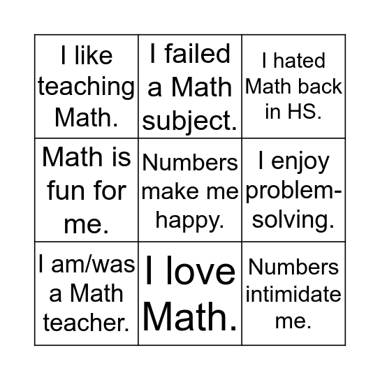 Numeracy Bingo Card