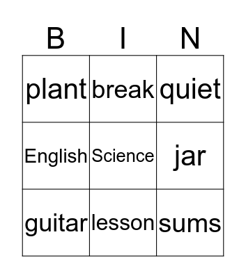 School Bingo Card