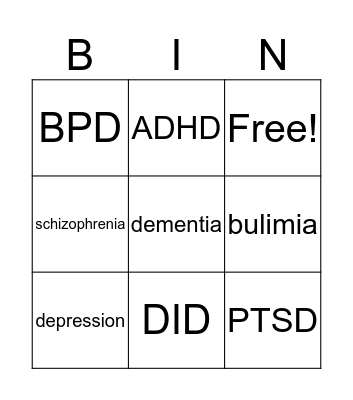 MENTAL HEALTH BINGO Card