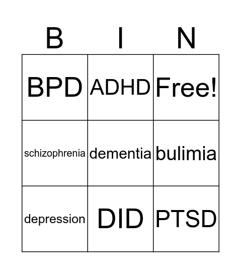 MENTAL HEALTH BINGO Card