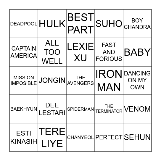ALEASHA Bingo Card