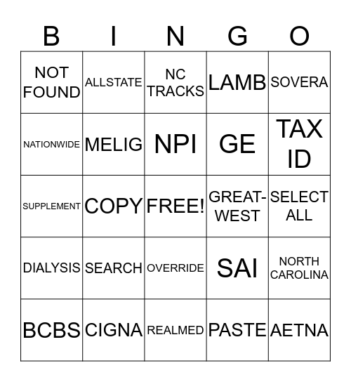 ELIGIBILITY Bingo Card