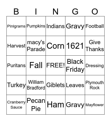 Thanksgiving Bingo Card