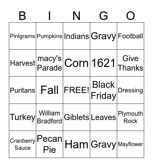 Thanksgiving Bingo Card