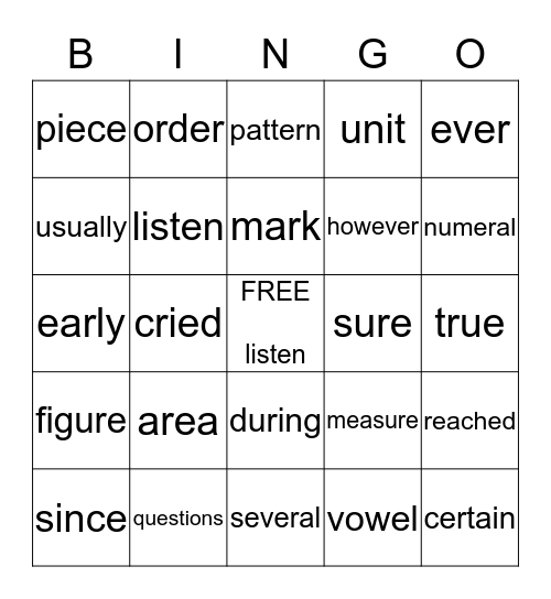 Allaian's Sight Word Bingo Card Bingo Card
