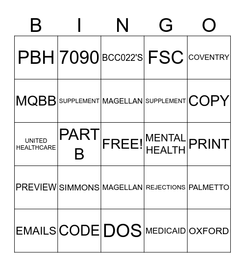 ELIGIBILITY Bingo Card