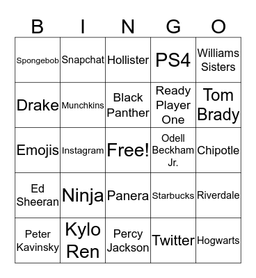 Mix-It-Up at Lunch Day Pop Culture Bingo Card