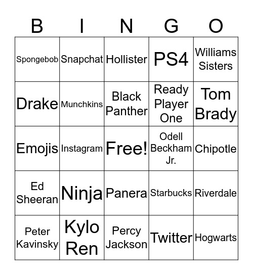 Mix-It-Up at Lunch Day Pop Culture Bingo Card