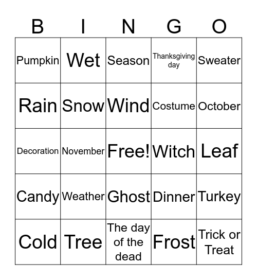 English to Spanish Bingo Card