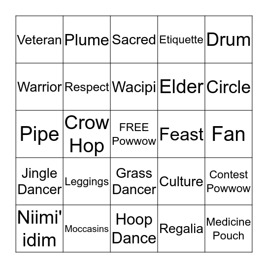 Powwow Bingo Card