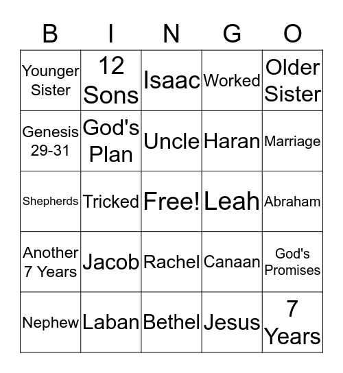 Today's Bible Story Bingo Card