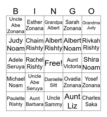 Sutton Family Bingo Card