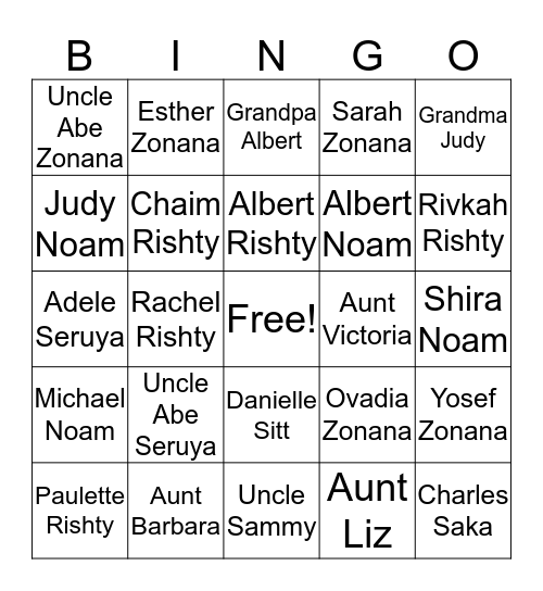 Sutton Family Bingo Card