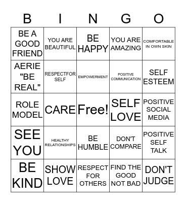 POSITIVE BODY LANGUAGE  Bingo Card