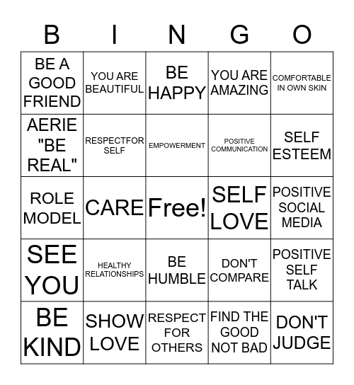 POSITIVE BODY LANGUAGE  Bingo Card