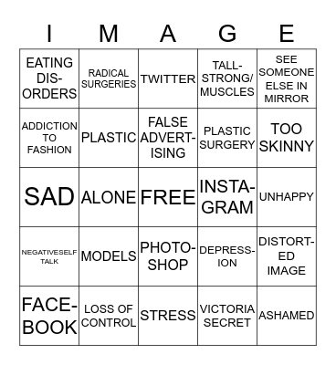 NEGATIVE BODY IMAGE Bingo Card
