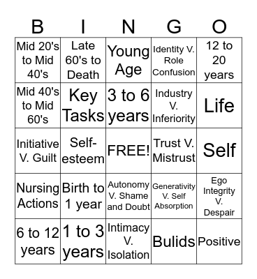 Erikson's Bingo Card