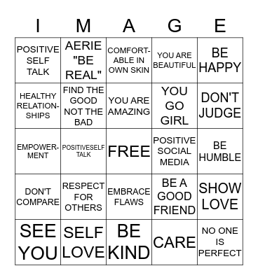 POSITIVE BODY IMAGE Bingo Card
