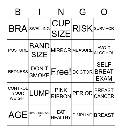 Breast Cancer Awareness Bingo Card