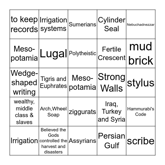 MESOPOTAMIA Bingo Card